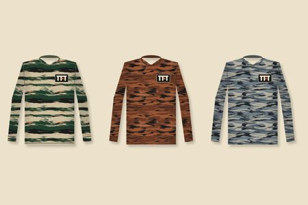 Texas Field & Tide uv fishing shirts in our own camo illustration
